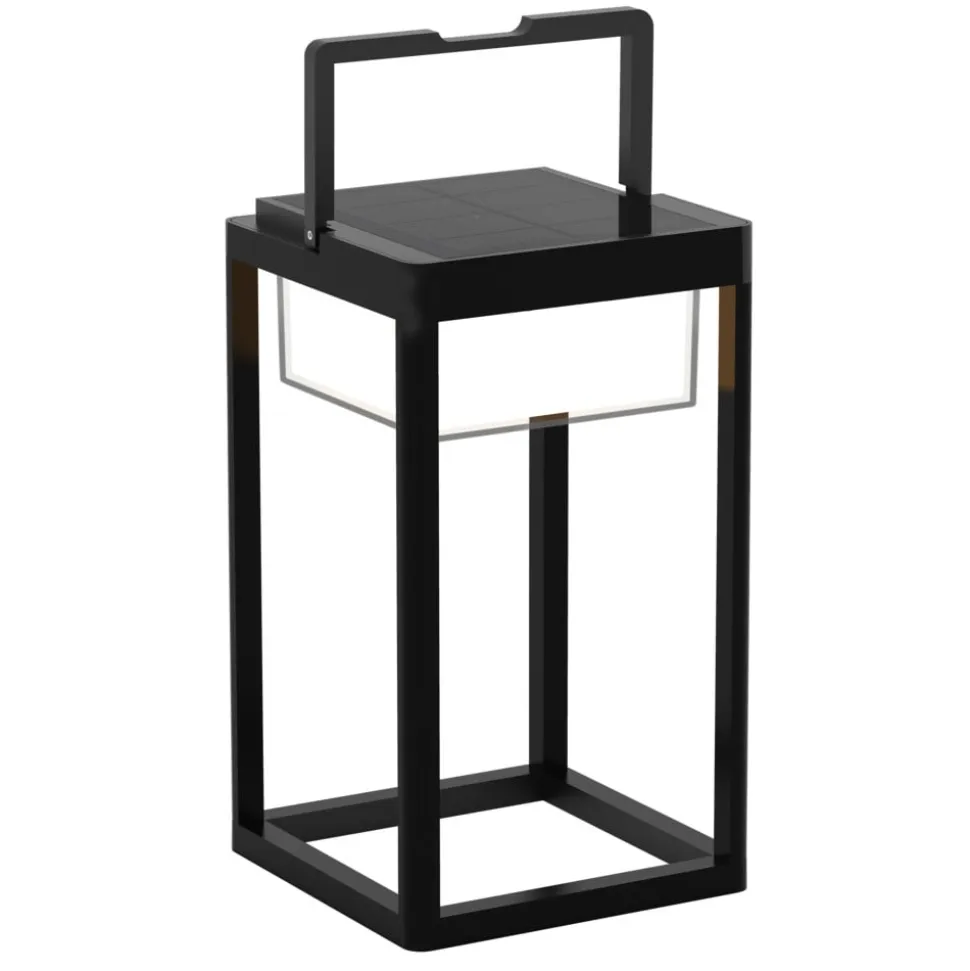 Lucande LED-solcellebordlampe Tilena, kantet, sort, dæmpbar