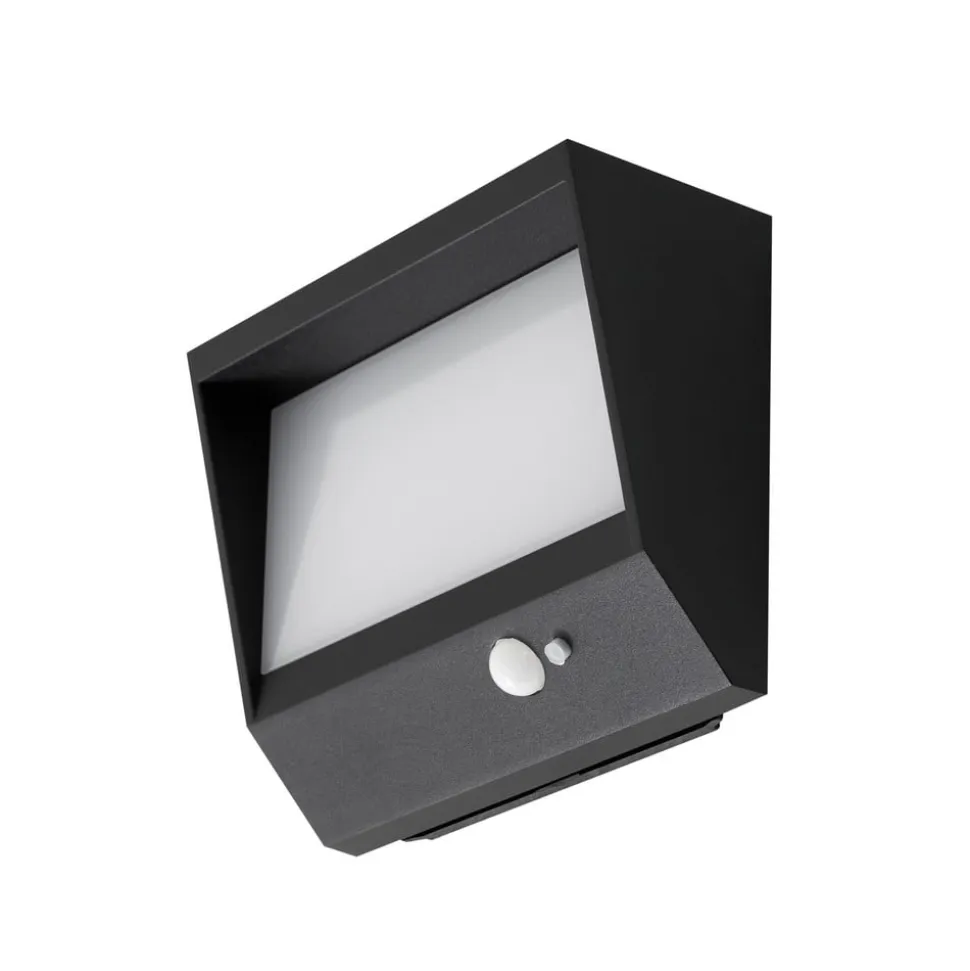Lucande LED-solcellevægslampe Dava, 14 cm høj, aluminium, sensor