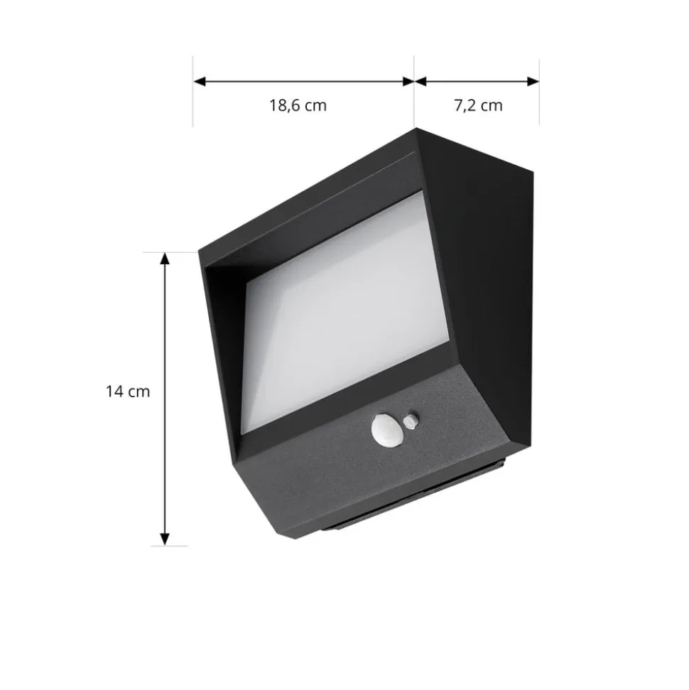 Lucande LED-solcellevægslampe Dava, 14 cm høj, aluminium, sensor