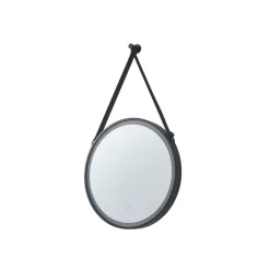 Lucande LED-spejl Lelin, Ø 45 cm, sort, aluminium, CCT