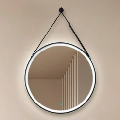 Lucande LED-spejl Lelin, Ø 60 cm, sort, aluminium, CCT