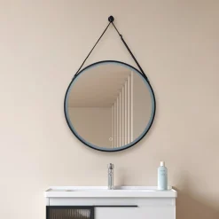 Lucande LED-spejl Lelin, Ø 60 cm, sort, aluminium, CCT