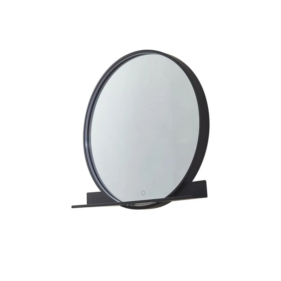 Lucande LED-spejl Miren, sort, aluminium, CCT, hylde