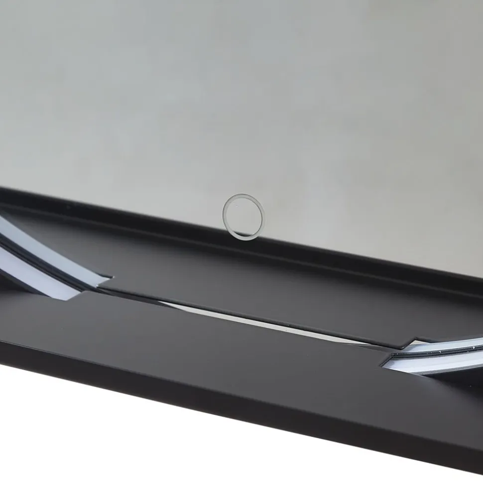 Lucande LED-spejl Miren, sort, aluminium, CCT, hylde