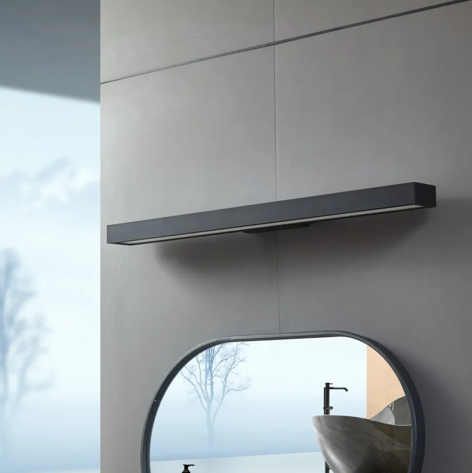 Lucande LED-spejllampe Zafira, sort, aluminium, 90 cm, IP44