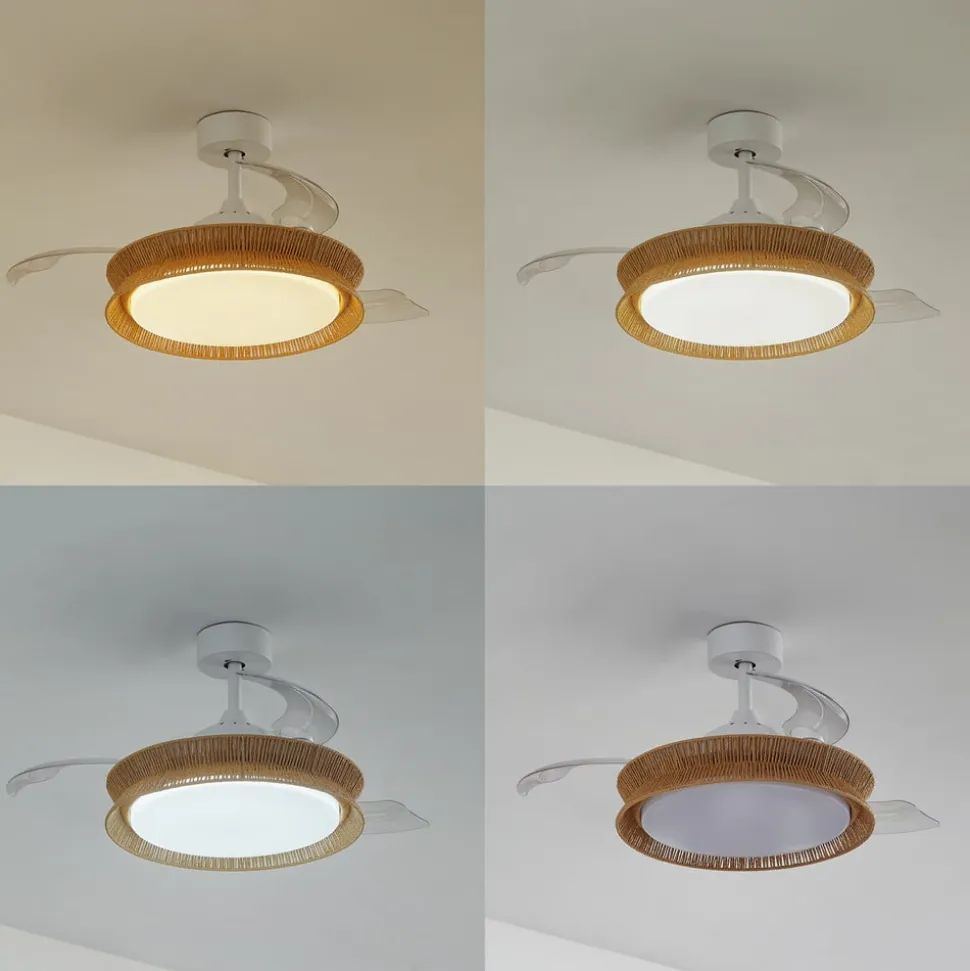 Lucande LED-ventilator Lineta, hvid, reb, Ø 103 cm, støjsvag