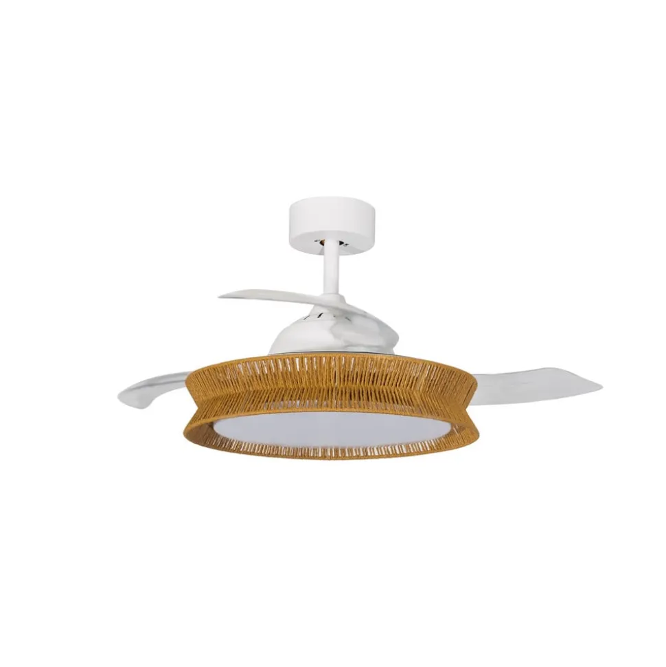 Lucande LED-ventilator Lineta, hvid, reb, Ø 103 cm, støjsvag