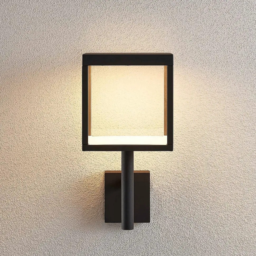 Lucande LED-væglampe Cube, antracit, glas, 37 cm, IP54