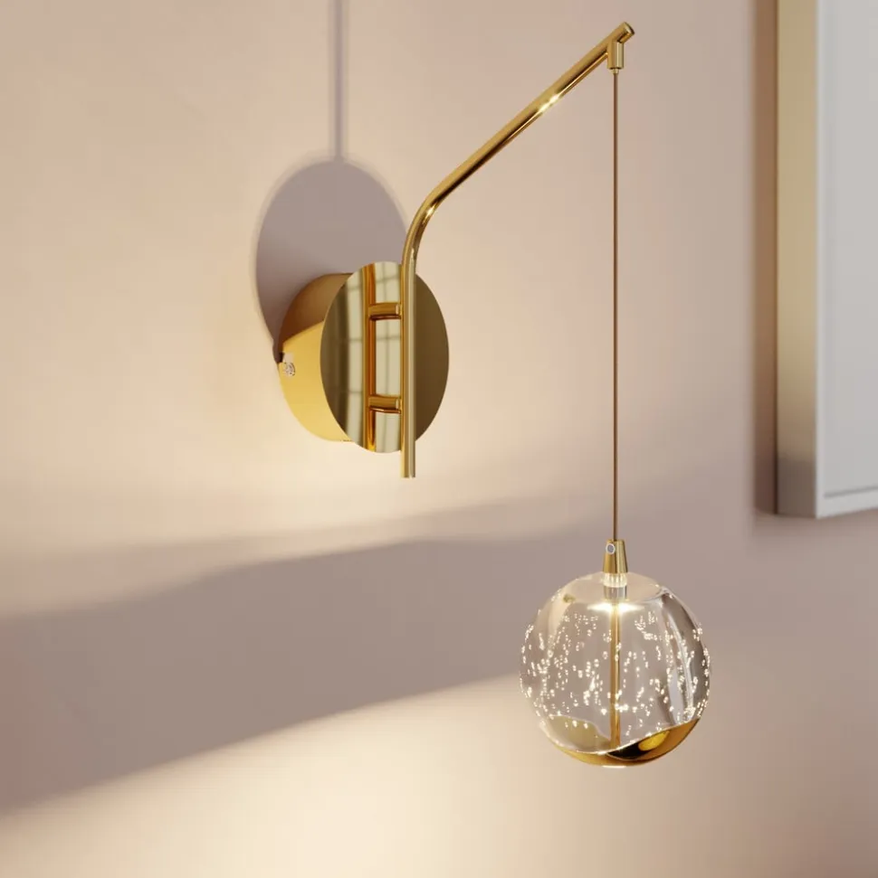 Lucande LED-væglampe Hayley, guldfarvet, glas, 34 cm høj