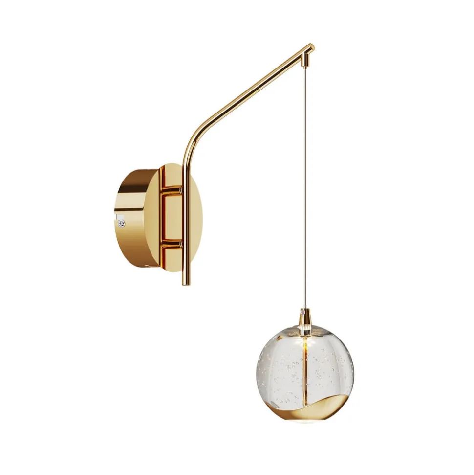 Lucande LED-væglampe Hayley, guldfarvet, glas, 34 cm høj