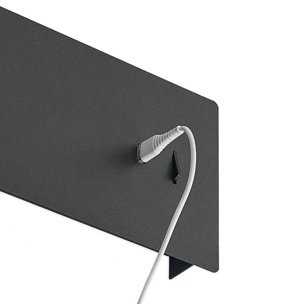 Lucande LED-væglampe Kimo, 32 cm, sort, aluminium, USB