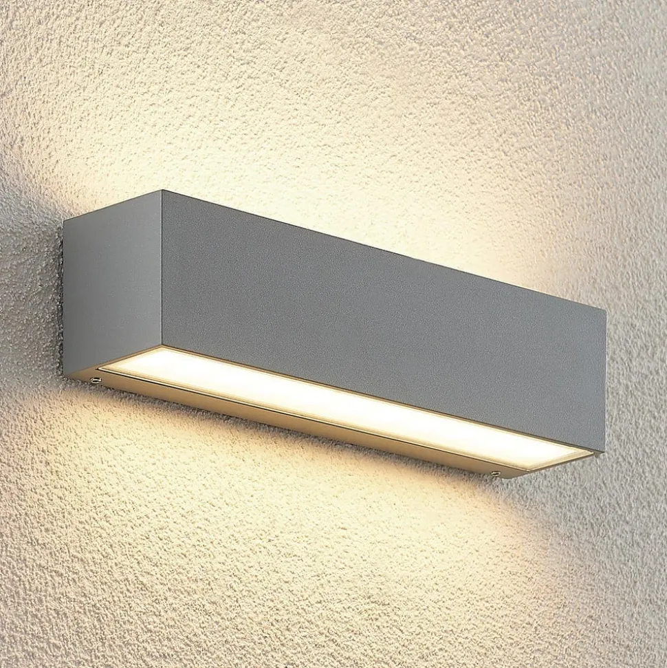 Lucande LED-væglampe Lengo, 25 cm, sølv, 2 lyskilder, IP65