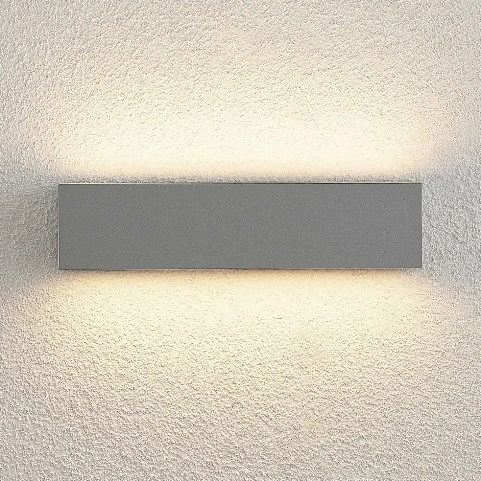 Lucande LED-væglampe Lengo, 25 cm, sølv, 2 lyskilder, IP65