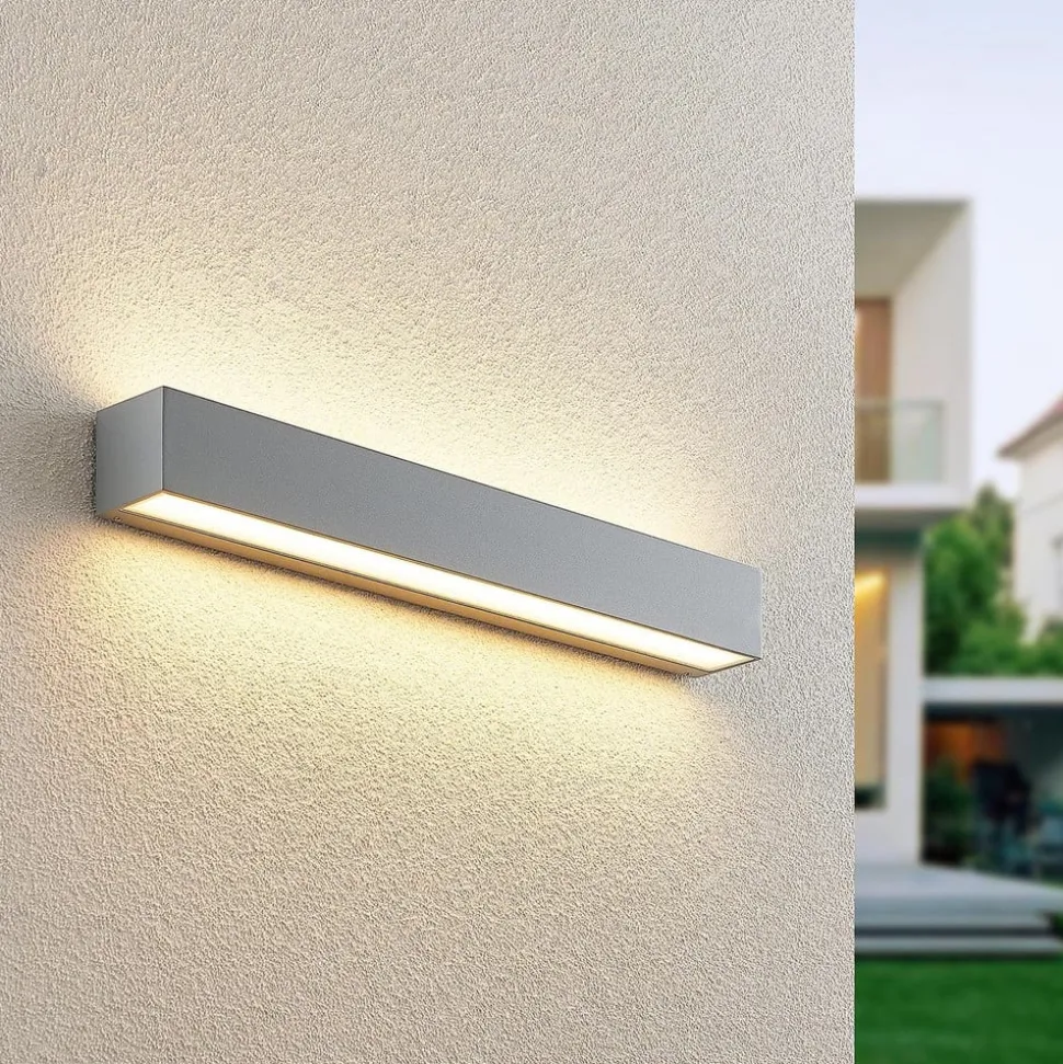 Lucande LED-væglampe Lengo, 50 cm, sølv, 2 lyskilder, IP65