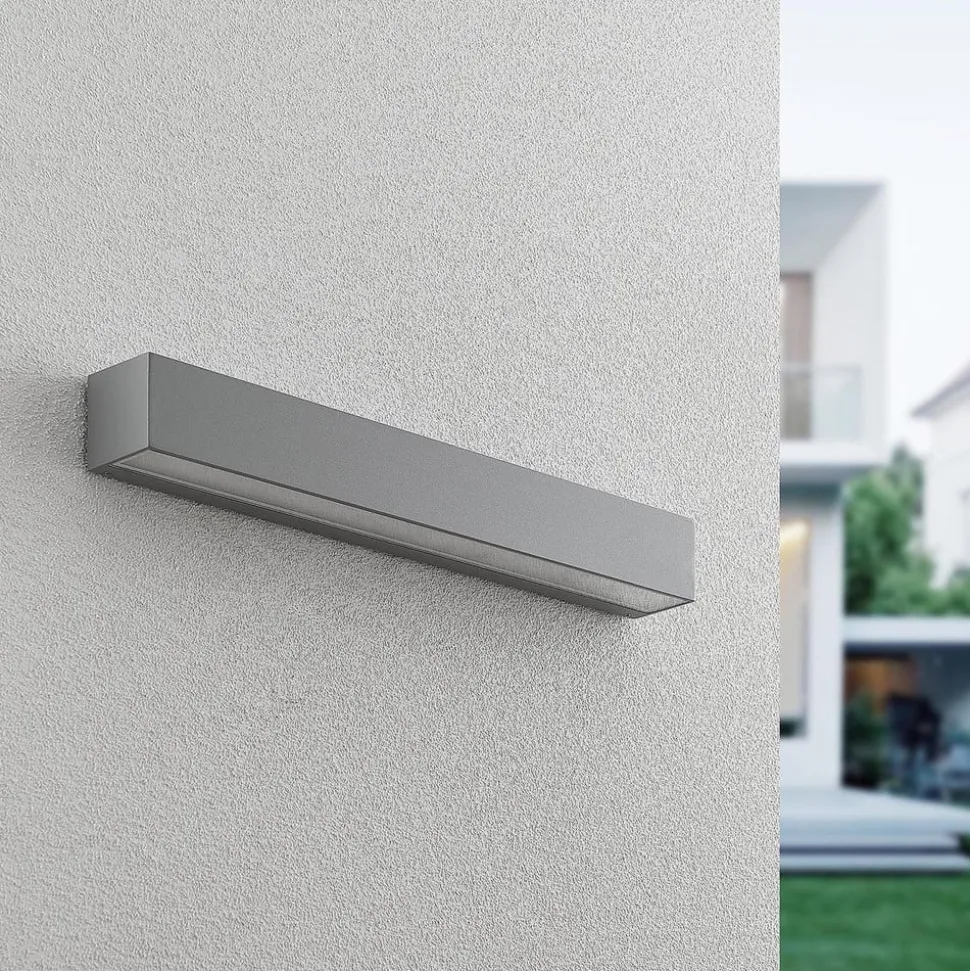 Lucande LED-væglampe Lengo, 50 cm, sølv, 2 lyskilder, IP65