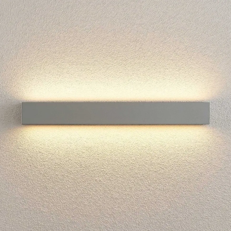 Lucande LED-væglampe Lengo, 50 cm, sølv, 2 lyskilder, IP65