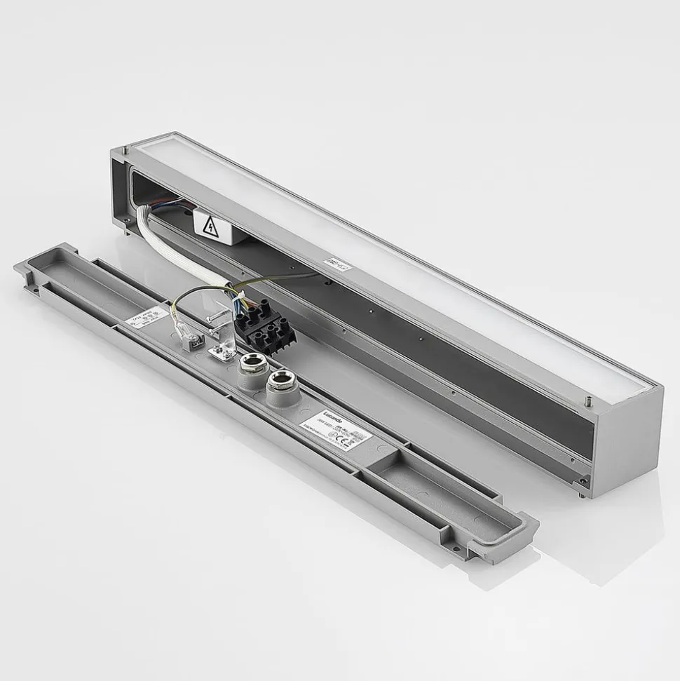 Lucande LED-væglampe Lengo, 50 cm, sølv, 2 lyskilder, IP65