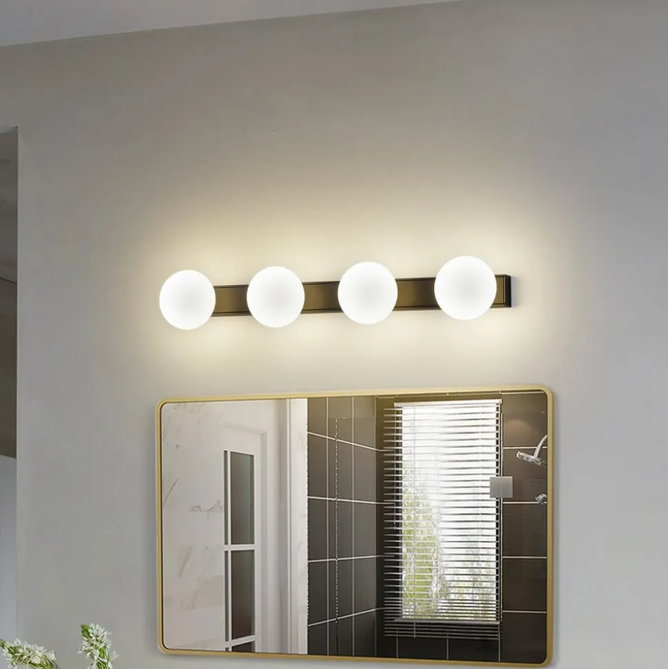 Lucande LED-væglampe til badeværelset Myrra, sort, glas, 60 cm, IP44