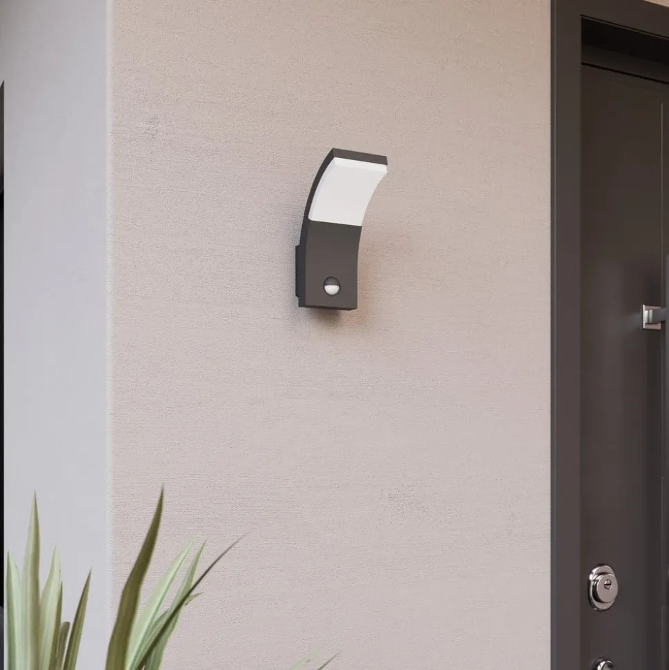 Lucande LED-væglampe Timm, sensor, 20cm, antracit, IP54