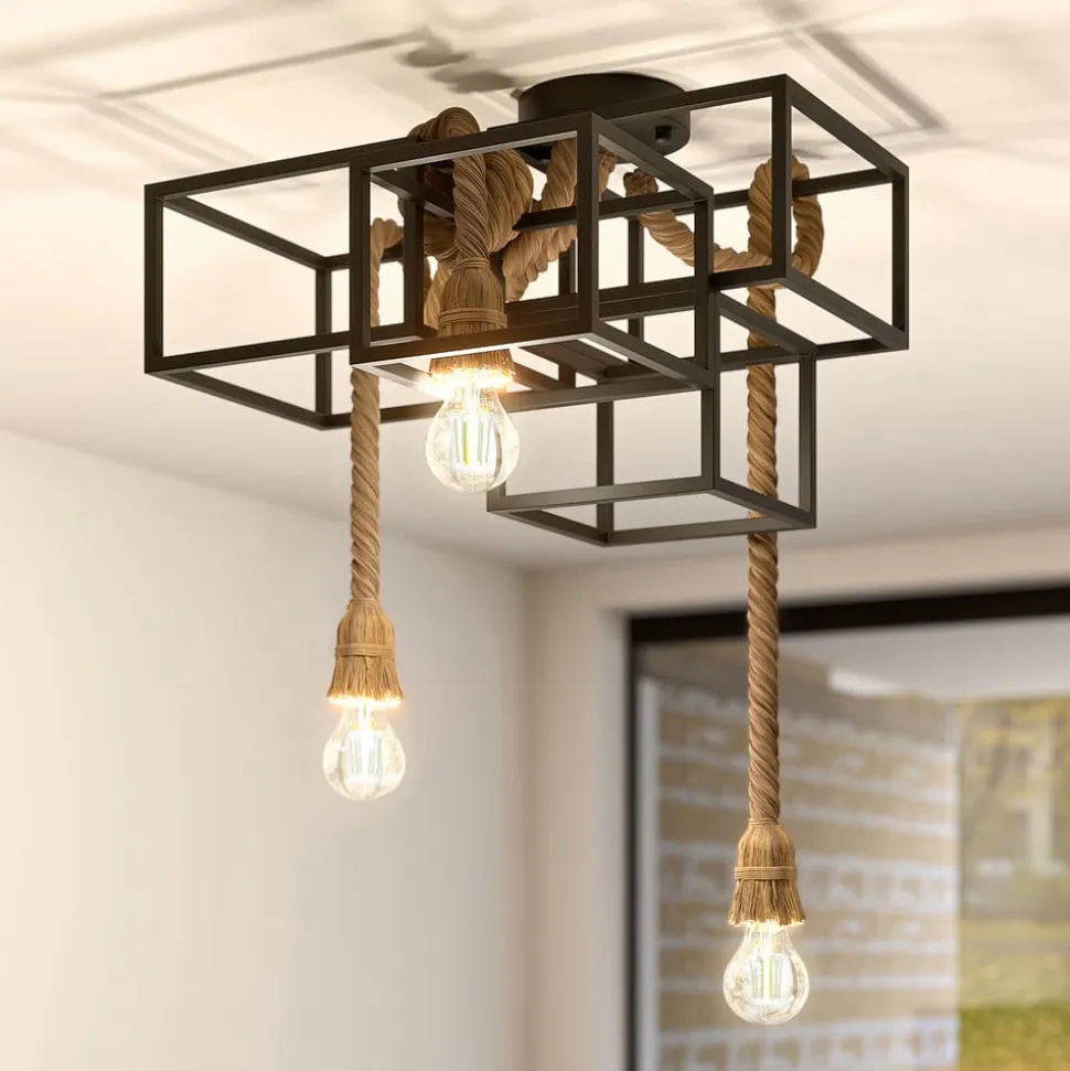 Lucande loftlampe Andrik, 44 cm, 3 lyskilder, hampereb, metal