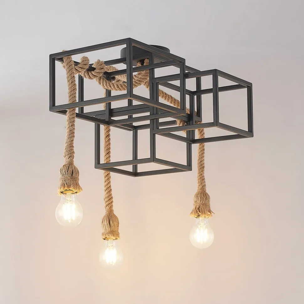 Lucande loftlampe Andrik, 44 cm, 3 lyskilder, hampereb, metal