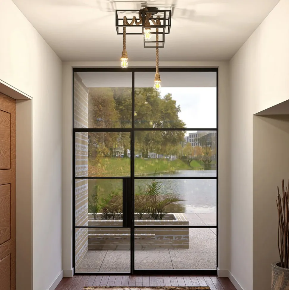 Lucande loftlampe Andrik, 44 cm, 3 lyskilder, hampereb, metal