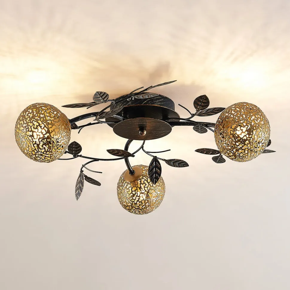 Lucande loftlampe Evory, Ø 53 cm, 3 lyskilder, sort/guld, G9