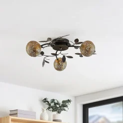 Lucande loftlampe Evory, Ø 53 cm, 3 lyskilder, sort/guld, G9