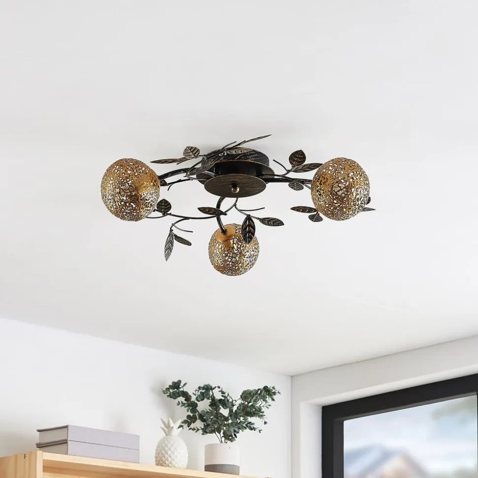 Lucande loftlampe Evory, Ø 53 cm, 3 lyskilder, sort/guld, G9