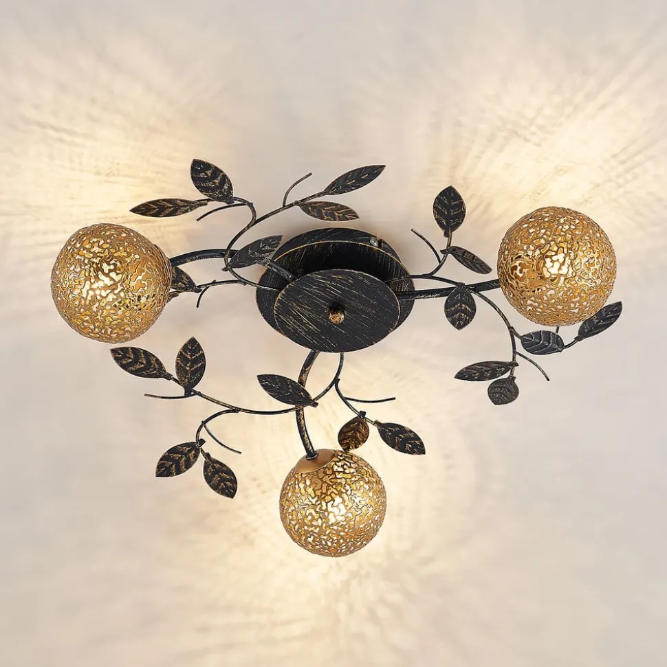 Lucande loftlampe Evory, Ø 53 cm, 3 lyskilder, sort/guld, G9