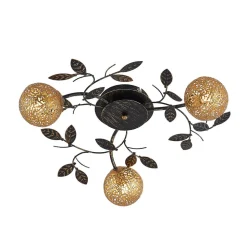 Lucande loftlampe Evory, Ø 53 cm, 3 lyskilder, sort/guld, G9