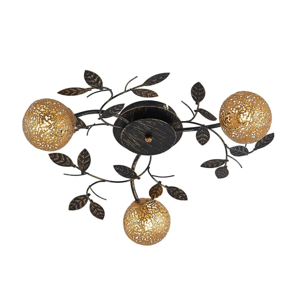Lucande loftlampe Evory, Ø 53 cm, 3 lyskilder, sort/guld, G9
