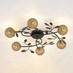 Lucande loftlampe Evory, Ø 69 cm, 6 lyskilder, sort/guld, G9