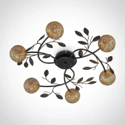 Lucande loftlampe Evory, Ø 69 cm, 6 lyskilder, sort/guld, G9