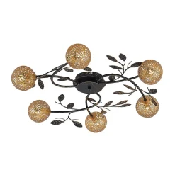 Lucande loftlampe Evory, Ø 69 cm, 6 lyskilder, sort/guld, G9