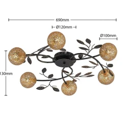 Lucande loftlampe Evory, Ø 69 cm, 6 lyskilder, sort/guld, G9