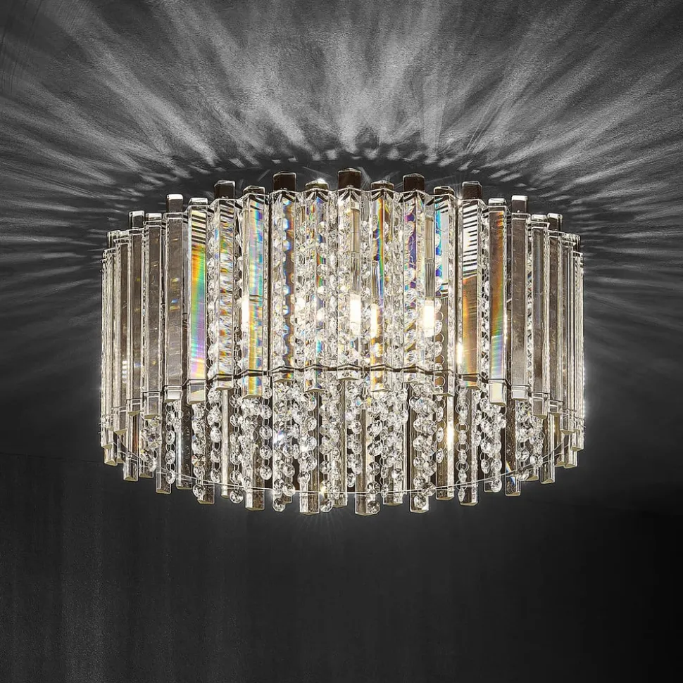 Lucande loftlampe Limana, Ø 50 cm, krom, krystal
