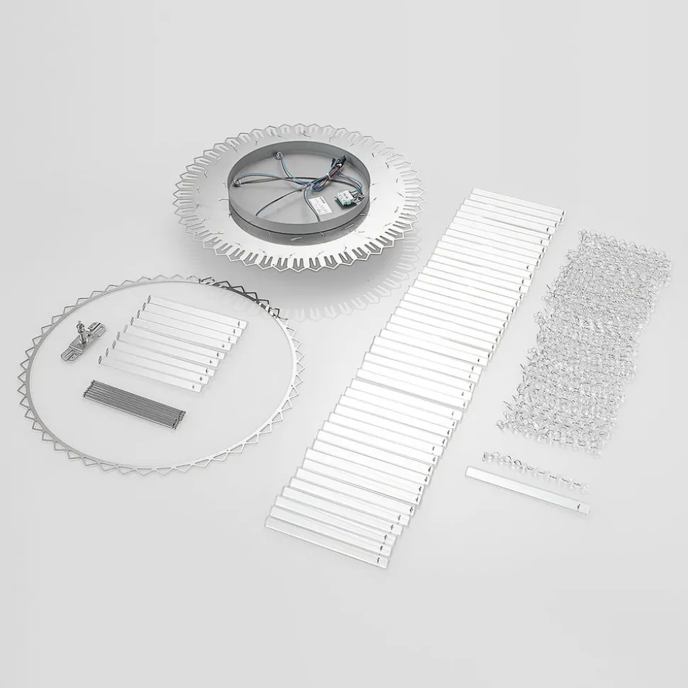 Lucande loftlampe Limana, Ø 50 cm, krom, krystal