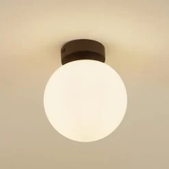 Lucande loftslampe Bidolo, sort, glas, Ø 15 cm, IP44
