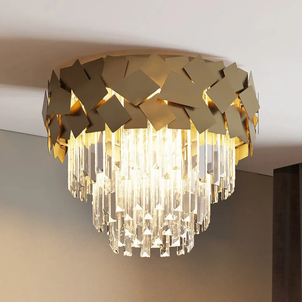 Lucande Miraia loftlampe i krystal, guld