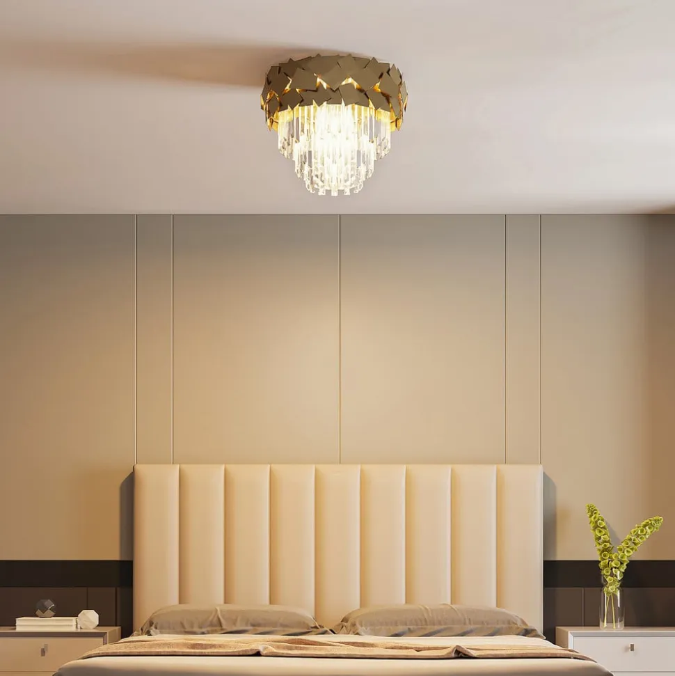 Lucande Miraia loftlampe i krystal, guld