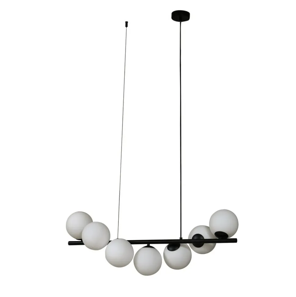 Lucande pendel Isandro, sort/opal, 7-lys