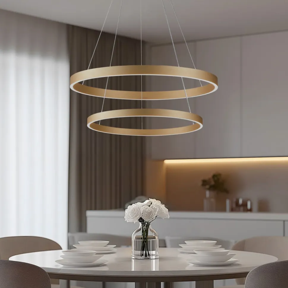 Lucande Smart LED-pendel Yonam, guld, 2-lys, Tuya