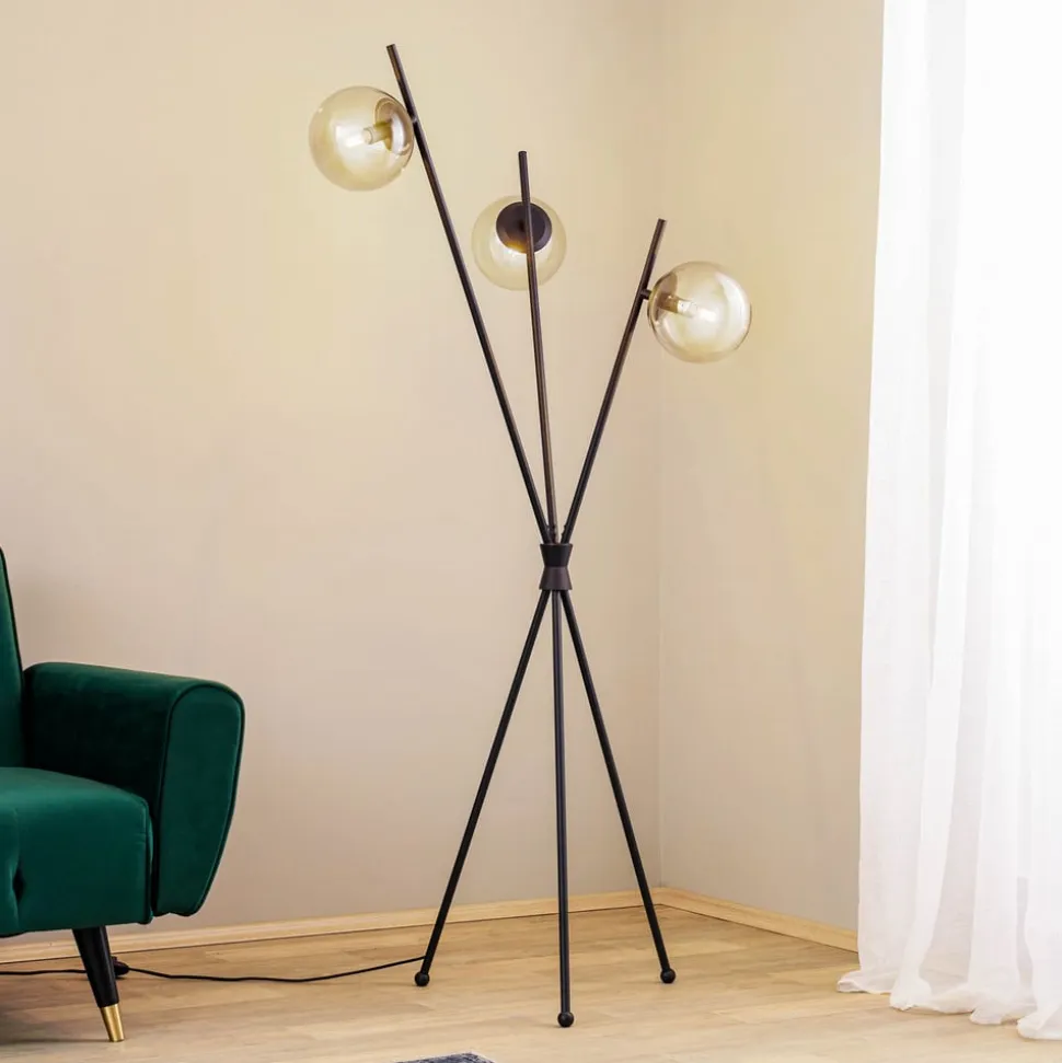 Lucande Sotiana gulvlampe, 3 glaskugler, sort