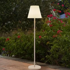 Lucande terrasselampe Jaimy, beige, metal, 150 cm, E27