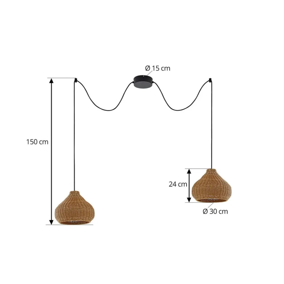 Lucande udendørs hængelampe Taniola, 2 lyskilder, beige, rattan, IP44