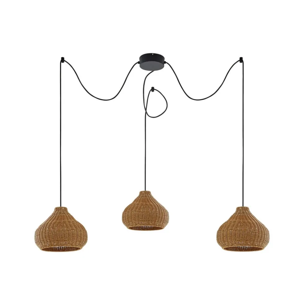 Lucande udendørs hængelampe Taniola, 3 lyskilder, beige, rattan, IP44