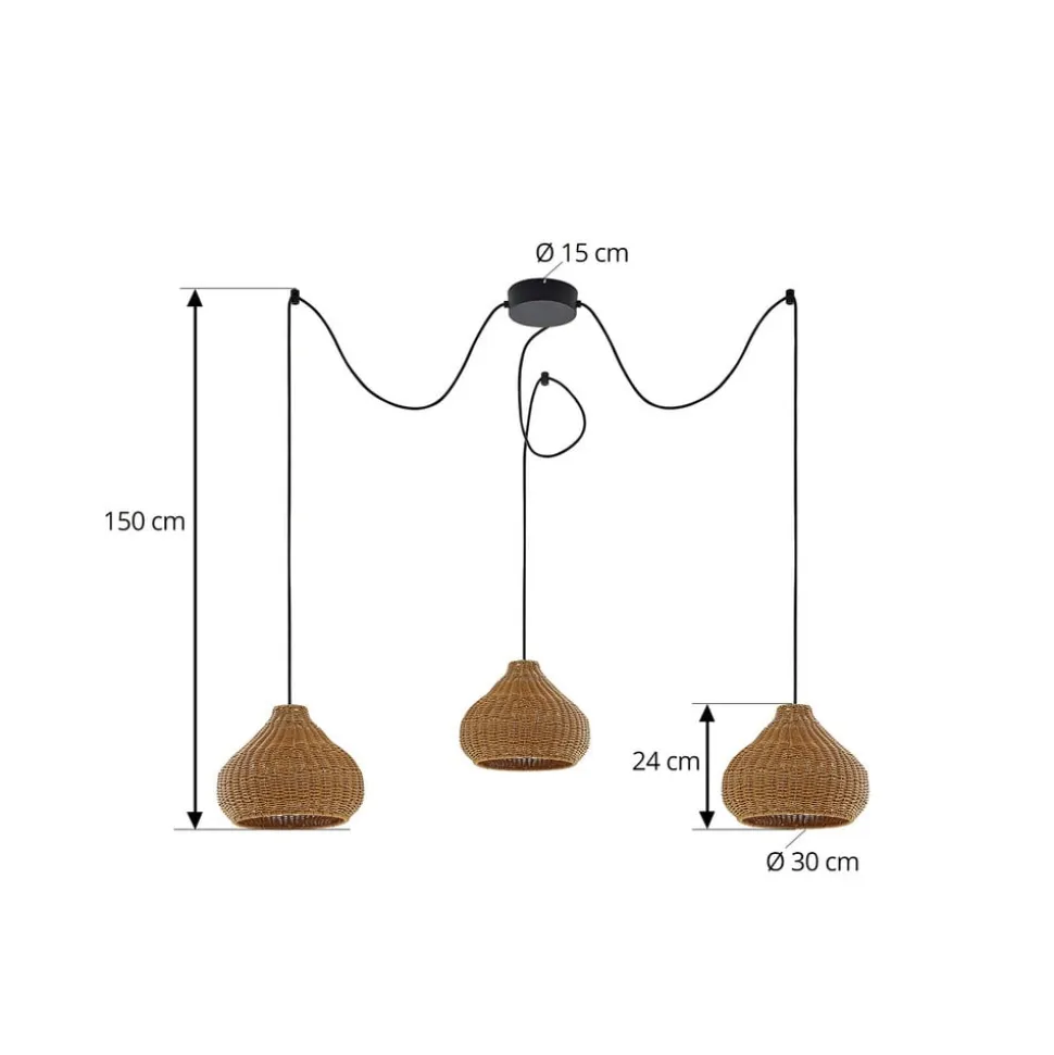 Lucande udendørs hængelampe Taniola, 3 lyskilder, beige, rattan, IP44