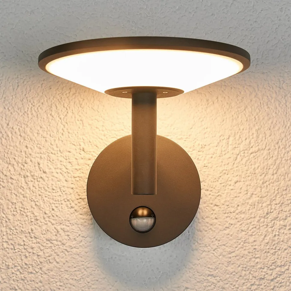 Lucande udendørs LED-væglampe Fenia, sensor, IP54, antracit