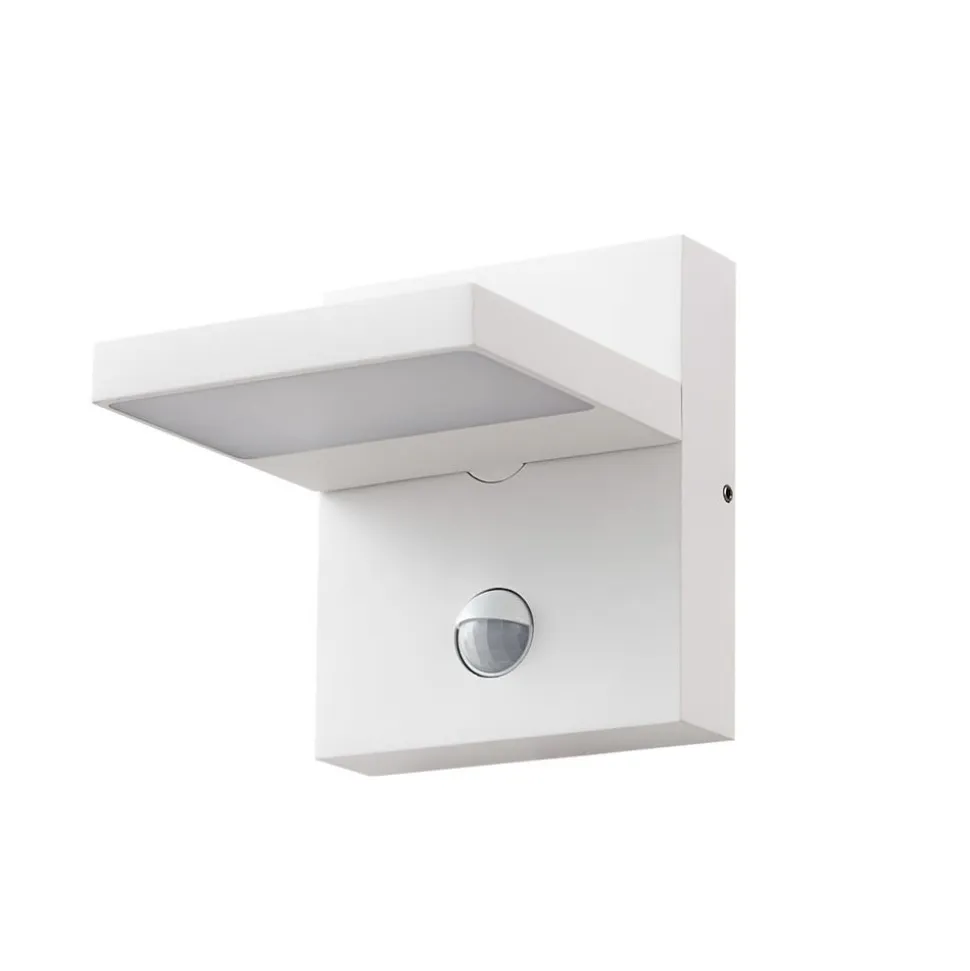 Lucande udendørs LED-væglampe Silvan, hvid, sensor, IP54, 16 cm